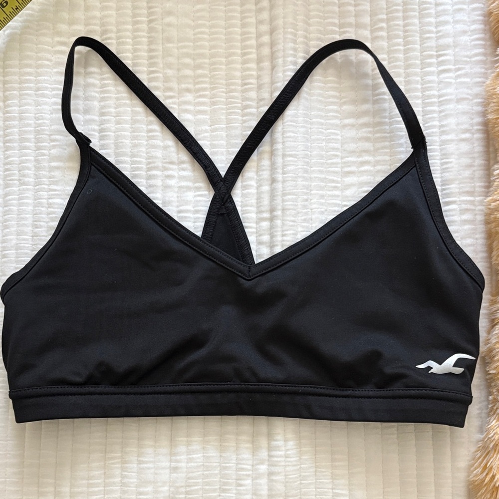 Hollister Black Sports Bra with White Logo